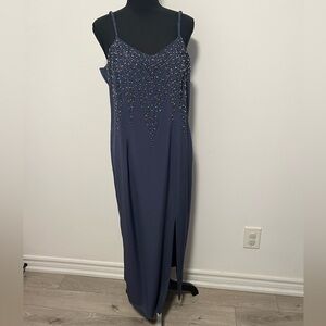 Navy evening gown with shawl